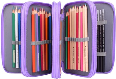 Pennenmap met Grote Capaciteit en 4 Binnenvakken - Paars Schrijfmateriaal Etui voor Kinderen en Volwassenen