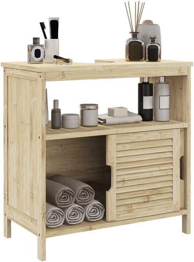 HOMCOM-Badkamermeubel-Bamboe-60x30x60cm-Natuurlijk hout