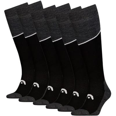 HEAD Skisokken Kneehigh - 6 paar skikousen - Black / Grey Melange - Maat 31/34