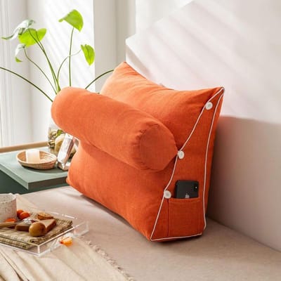 Rugsteun voor bed - Leeskussen - Ontspannen lezen - Afneembaar nekkussen - 45 x 45 x 20 CM - Oranje