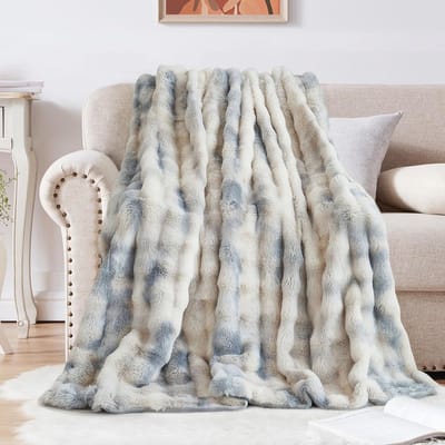 Knuffeldeken Konijntje Pluche Deken Super Zachte Woondeken Dik 1000 g/m² Flanel Deken Warme Gooi Deken Bankdeken Veelzijdige Deken voor Bed Sofa Slaapkamer Kantoor Tie Dye Blauw 160 x 200 cm