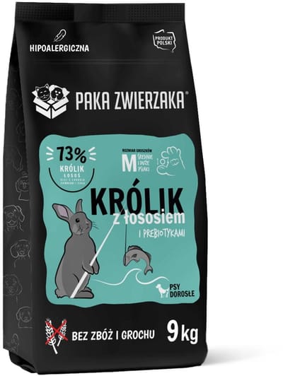 Paka Zwierzaka - Droogvoer voor Honden - Konijn & Zalm - Natuurlijk & Graanvrij - Hypoallergeen - Ondersteunt Huid, Vacht & Spijsvertering - 9 kg