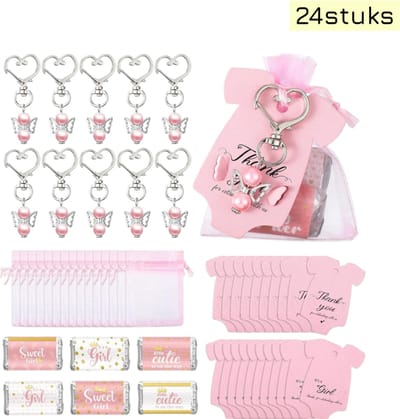 1 set (24 stuks) - Communie- en doopcadeaus - Engelhangers, stickers, snoepzakjes en bedankkaartjes - Prachtige herinneringscadeaus - Bedankcadeaus - Roze