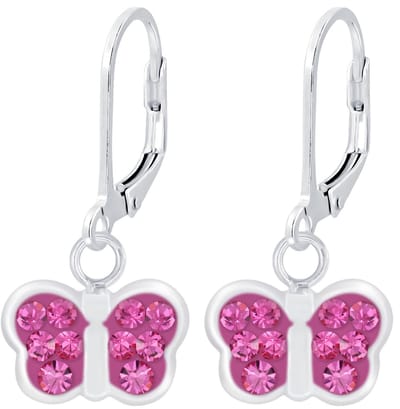 Joy|S - Zilveren vlinder oorbellen - roze kristal - leverback sluiting