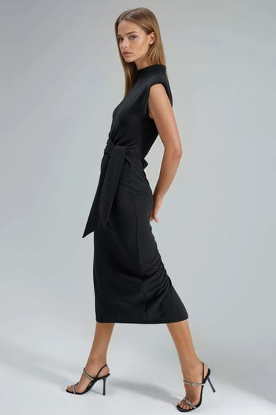 Kraage-detail Midi-jurk met Strik