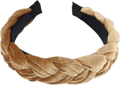 Haarsoires Haarband Diadeem 4cm – Gevlochten - Velvet Stof – Lichtbruin - Comfortabel voor Dames & Meisjes - Universele Maat