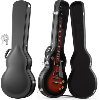 VEVOR Elektrische Gitaarkoffer voor Les Paul Gitaren van 39 Inch (108 cm), Harde Koffer, Houten Gitaarkoffer met Slot, Schuimrubberen Inzetstuk, Sleutels, Accessoirevak, Gegoten Harde Schaal, Zwart