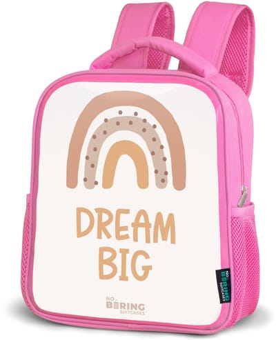 NoBoringSuitcases.com® - Rugzak roze - Schooltas meisjes - Regenboog met de quote 'Dream Big' - Kinder rugtas meisje - Boekentas kind - Kinderrugzak voor school - Schoolrugzak