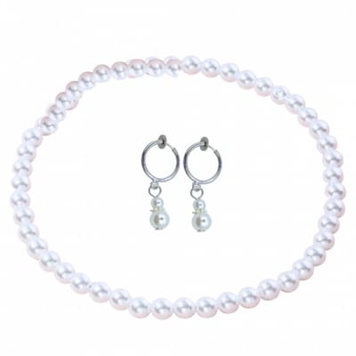 2-Delig- Parel- Ketting - Klem oorbellen- Nila synthetische - Charme Bijoux