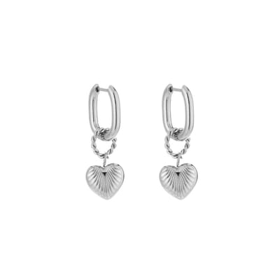 Bijoutheek Oorhangers Vierkant Hoop Met Hearts Zilver