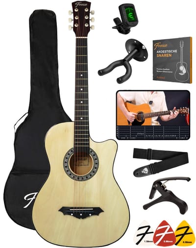 Finesse Akoestische Gitaar - met Videocursus - Western Gitaar - Gitaar Kind & Volwassenen - Naturel
