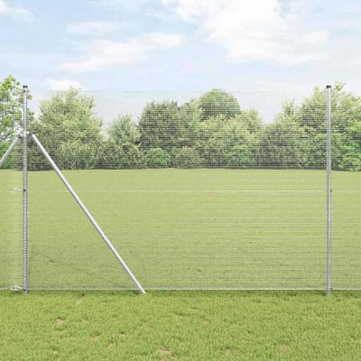 vidaXL - gelast - draadhek - met - grondbevestiging - 10 - x - 1,5 - m - Zilverkleurig