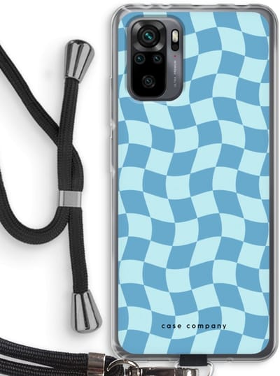 Case Company® - Hoesje met koord geschikt voor Xiaomi Redmi Note 10 Pro hoesje met Koord - Grid Blauw - Telefoonhoesje met Zwart Koord - Bescherming aan alle Kanten en Over de Schermrand