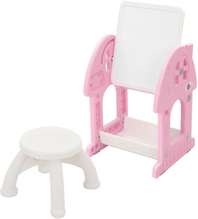 Kinderzitgroep 2 in 1 speeltafel met tafel en stoelenset, HDPE, wit-roze, kindertafel en kruk Joyz