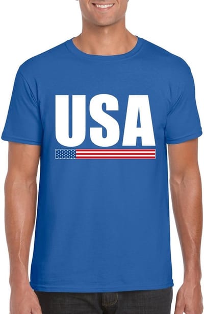 Blauw USA supporter t-shirt voor heren - Amerikaanse vlag shirts S