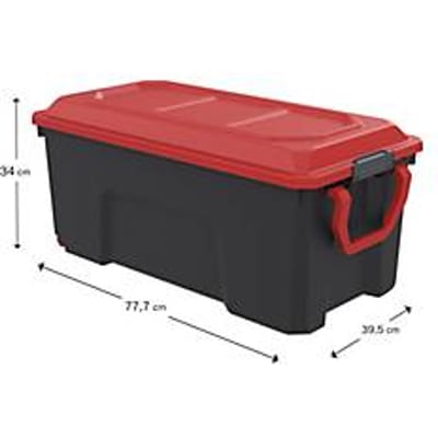 Paperflow opbergbox Locker, 75 L, polypropeen, verrijdbaar met wielen, scharnierend deksel, stapelbaar, L 777 x B 395 x H 340 mm, zwart/rood