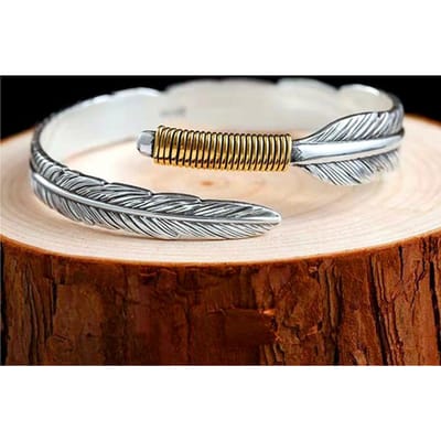 Nouveaux Bracelets Ethniques Rétro Créatifs à Plumes Bijoux Argent 925 Mode Feuille Exquis Ouverture Bracelets Ouverts TYB129 argenté