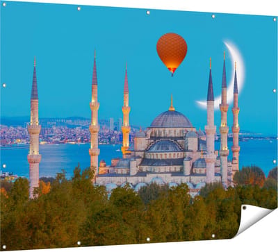 Gards Tuinposter Sultan Ahmetmoskee in Istanbul - 160x120 cm - Tuindoek - Tuindecoratie - Wanddecoratie buiten - Tuinschilderij
