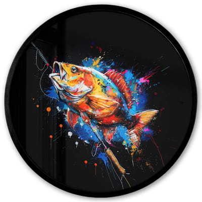 Poster in lijst Rond - Fotolijst 40x40 cm - Posters - Graffiti - Sport - Vissen - Vis - Hengel - Ronde posterlijst zwart - Decoratie - Wanddecoratie woonkamer - Muurdecoratie slaapkamer