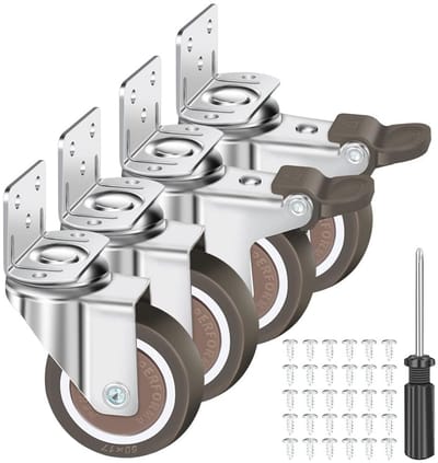 L-vormige Meubelwielen 50mm met Rem - 360° Draaibare Zwenkwielen voor Meubels