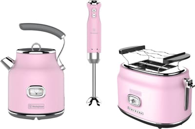 Westinghouse Retro 3-delige Set – Waterkoker 1,7L + Broodrooster 2 Sneden + Staafmixer – Roze