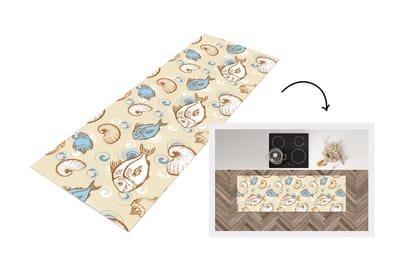 Keukenloper - Loper keuken - Vis - Schelpen - Pastel - Design - Vintage - 150x50 cm - Keukenloper vinyl