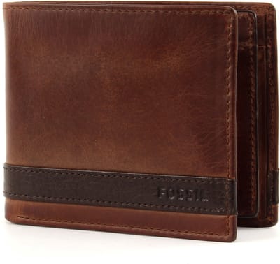 FOSSIL Leren Portemonnee Quinn Coin Pocket Bifold Brown Bruine