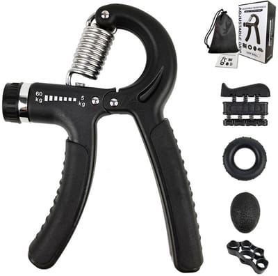 Verstelbare Griptrainer Set - 5 Delig (5-60kg) | Met Digitale Teller | Voor Hand, Pols & Onderarm | Zwarte Fitness Handknijper