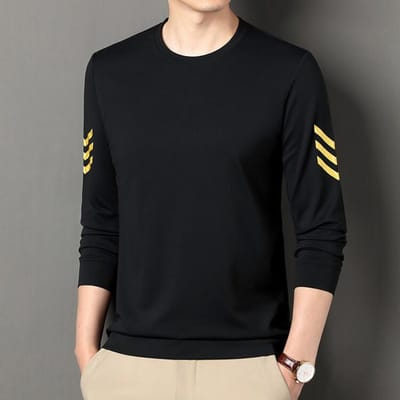 T-shirt d'automne pour homme, col rond, manches longues, style coréen, tendance, décontracté, pour jeunes XXXXL black
