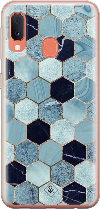 Casimoda® hoesje - Geschikt voor Samsung A20e - Blue Cubes - Backcover - Siliconen/TPU - Groen