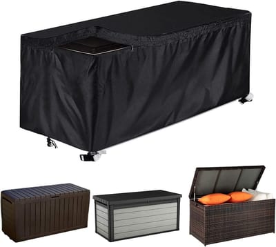 Famanu – Waterdichte tuinopbergbox hoes met rits - 420D Oxford outdoor meubelhoes voor kussens en deckbox - rechthoekig - zwart - maat S 123 x 62 x 55 cm