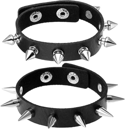 Dailygoods- Klinknagelarmband 2 stuks - Punk Armband - Leren Armband - Verstelbaar - Zwart - Retro en modieuze uitstraling