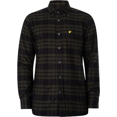 Lyle & Scott bergmosgroen geruit flanellen overhemd met lange mouwen