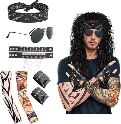 Carnaval Kostuum Accessoires voor Mannen: 7-delige Set met Wimpers, Zonnebril en Hoofddoek voor Cosplay en Feestjes