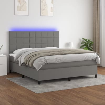 vidaXL - Boxspring - met - matras - en - LED - stof - donkergrijs - 160x200 - cm