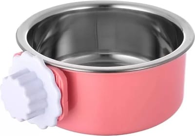 Water of Voerbak met Ophangsysteem voor aan de Bench - 600ml - Roze