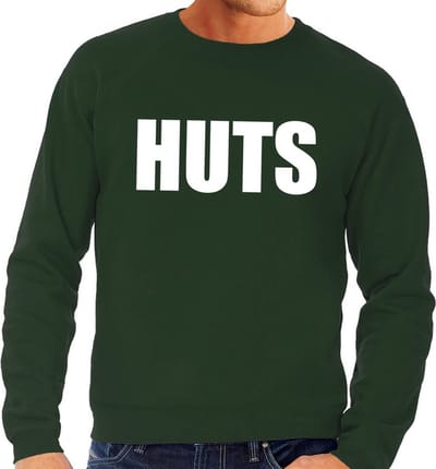 HUTS tekst sweater groen heren - heren trui HUTS S
