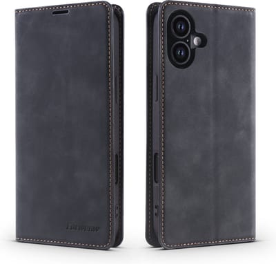 YPCd Wallet Case Pasjeshouder – Geschikt voor Apple iPhone 16 – Luxe Bookcase Hoesje met Magnetische Sluiting & Kaartvakken – Zwart