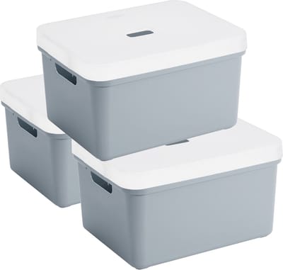 Sunware opbergbox - 3x stuks - 32 liter - blauw/grijs - kunststof - transparante deksel - 45x35x24 cm - Sigma serie
