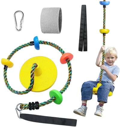 Unyqoos® Kinderschommel met schijf en verstelbaar touw voor binnen en buiten gebruik