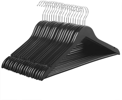 Hoppa! Houten Hangers - Zwart - Massief Hout + Verchroomde Haak - 44,5 x 23 cm x 1,2 (L x H x D)