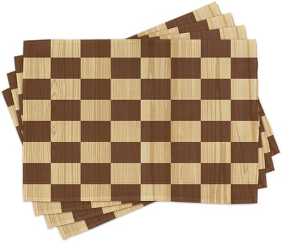 ABAKUHAUS Geruite placemats, houten schaakbord-look met mozaïektextuur, schaakspel-hobbythema, tafeldecoratie van kleurvaste stoffen voor eetkamer en keuken, lichtbruin/bruin