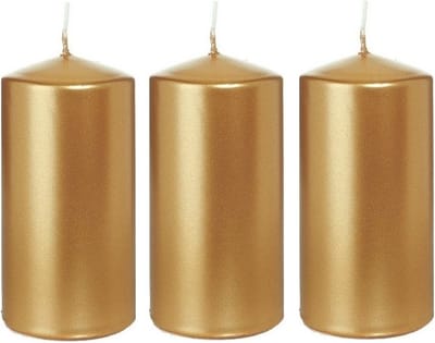 Trend Candles Cilinderkaars/stompkaars - 3x - goud - 6 x 12 cm - 40 branduren - horeca kaarsen