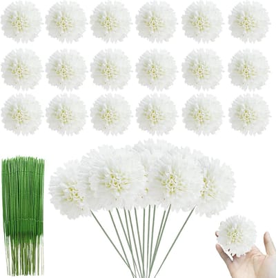 SnelShoppen - 30 Pcs Kunstmatige Chrysanten Ballen, Witte Zijde Bloemen met Stelen, Perfect voor Huis, Kantoor, Bruiloften en Feesten
