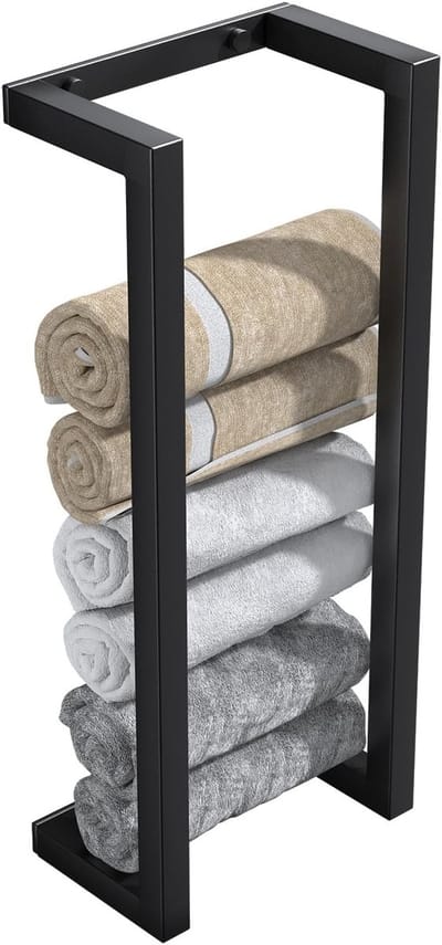 Handdoekrek zonder boren - Zwart - Roestvrij staal - Handdoekrek met grote capaciteit - Badkamer wandmontage - 50 cm - Opbergrek voor badhanddoeken - Toiletrolhouder van roestvrij staal voor wandmontage - Opbergrek voor badkamer