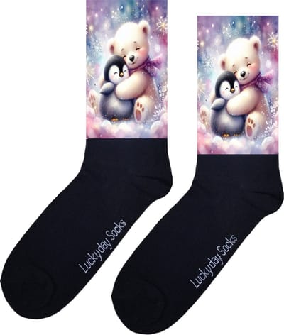 Beertje - Opkikker - Grappige sokken - Beterschap - Valentijns cadeau - Verjaardag cadeau - Kerst cadeau - Grappige sokken - Leuke sokken - Vrolijke sokken - Kerst sokken - Pinguïn - Knuffel - Vaderdag - Moederdag - Socks maken Happy - 37-44