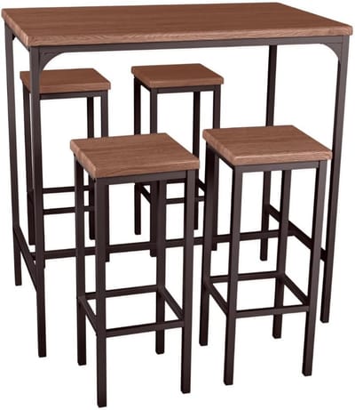 Rechthoekig tafelset met 4 krukken - 110 cm - bruin PVC-blad - donkerbruin frame - binnengebruik