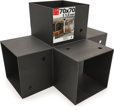 LUN FIX - X-Verbinder + 72x165x255x1,5 mm - 1 stuk - staal verzinkt en zwart gepoedercoat - pergola carport hek