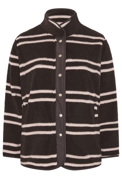 Yours Chocoladebruine Fleece Met Gestreepte Sluiting Size 42
