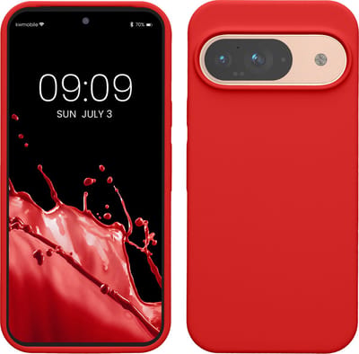 kwmobile hoesje geschikt voor Google Pixel 9 / Pixel 9 Pro case - Siliconen telefoonhoesje - Telefoon beschermhoes - Smartphone cover in klassiek rood
